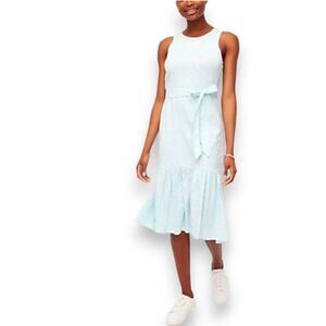 J. Crew Floral Print Summer Midi Dress Ruffle Hem Casual Blue White Size Large